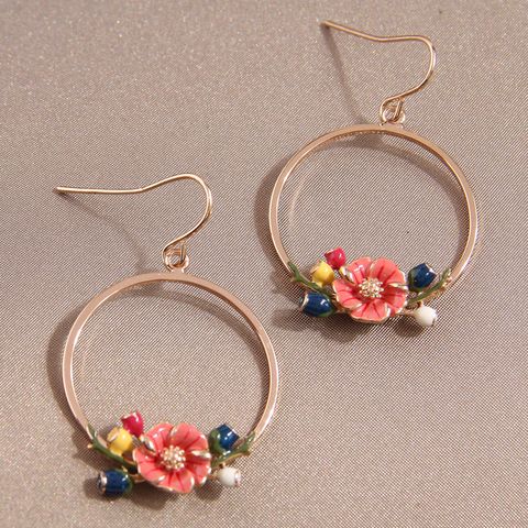 Wholesale Jewelry Sweet Simple Style Flower Alloy Enamel Drop Earrings