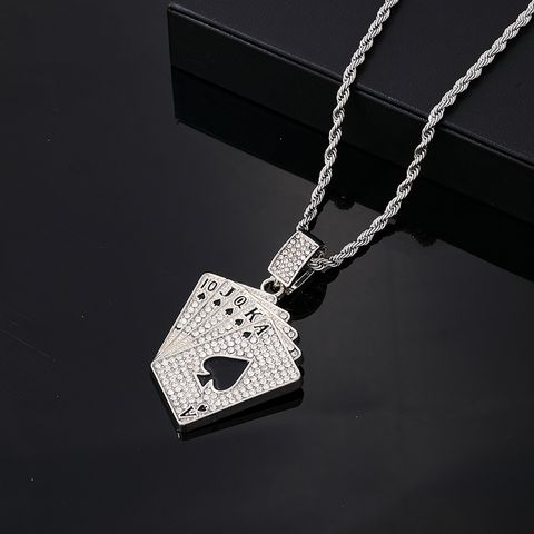 Hip-hop Vintage Style Rock Poker Stainless Steel Alloy Plating Inlay Zircon Gold Plated Silver Plated Men's Pendant Necklace