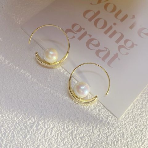 1 Paire Dame Cercle Placage Incruster Alliage Perles Artificielles Plaqué Or Des Boucles D'oreilles