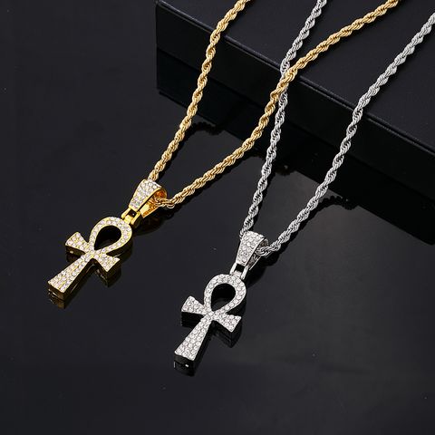 Wholesale Hip-Hop Vintage Style Rock Cross 304 Stainless Steel Copper Plating Inlay Zircon Pendant Necklace