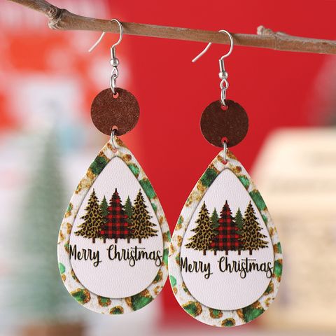 Wholesale Jewelry Christmas Christmas Tree Letter Pu Leather Printing Drop Earrings