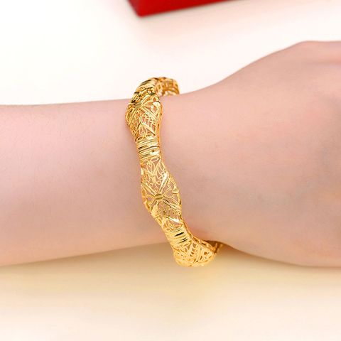 Ethnic Style Flower Copper Gold Plated Bangle In Bulk