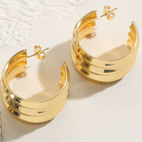 1 Pair Exaggerated Simple Style Commute Twist Polishing Plating Copper 14k Gold Plated White Gold Plated Hoop Earrings