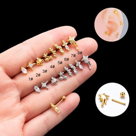 1 Piece Ear Cartilage Rings & Studs Simple Style Korean Style Star Cherry Crown 316 Stainless Steel  Copper Plating