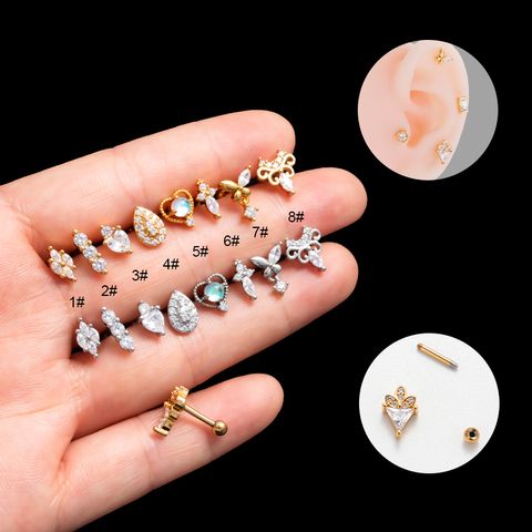 1 Piece Ear Cartilage Rings & Studs IG Style Korean Style Heart Shape Copper Plating Inlay Zircon