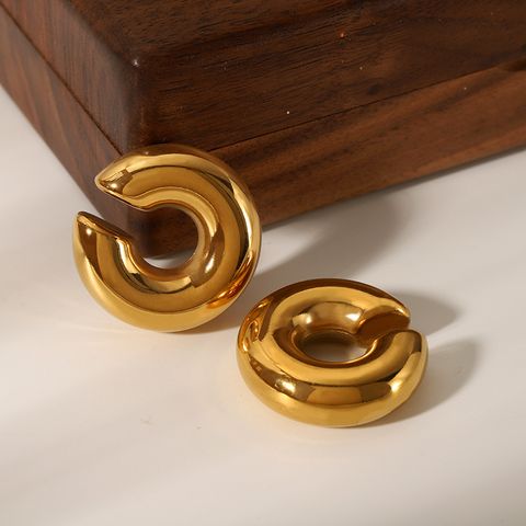 1 Pair Vintage Style Solid Color Plating 304 Stainless Steel 18K Gold Plated Hoop Earrings