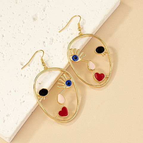 1 Pair Retro Human Face Plating Alloy Gold Plated Drop Earrings