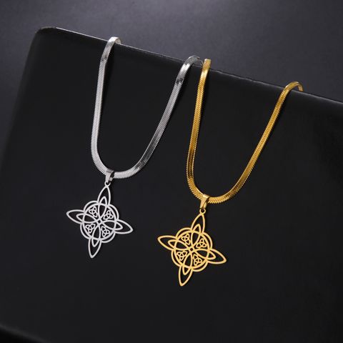 Vintage Style Witch Knot Solid Color Stainless Steel Plating Hollow Out Pendant Necklace