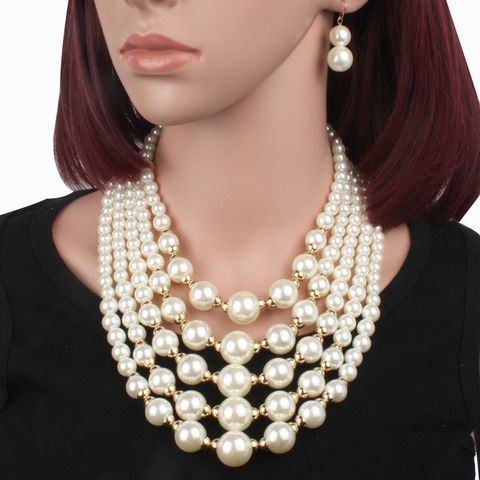 Exaggerated Lady Solid Color Imitation Pearl Wholesale Jewelry Set