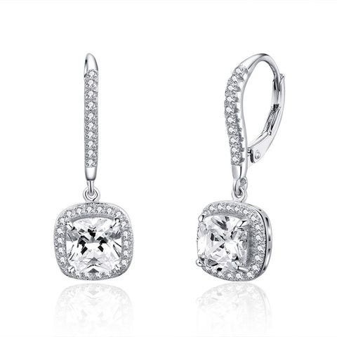 1 Pair Simple Style Square Inlay Sterling Silver Zircon Drop Earrings