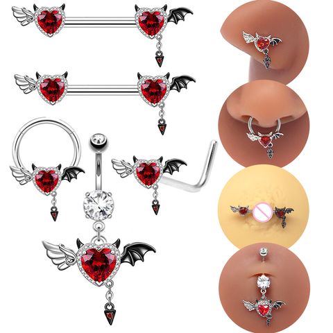 Hip-hop Rock Punk Bat Stainless Steel White Gold Plated Zircon Belly Ring Nose Ring Nose Studs In Bulk