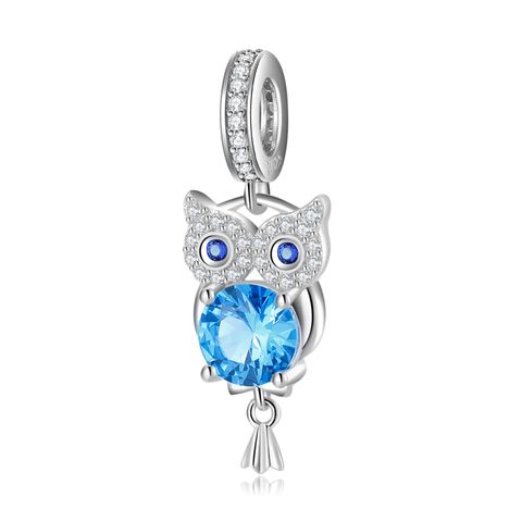 Simple Style Owl Sterling Silver Plating Inlay Artificial Gemstones Charms