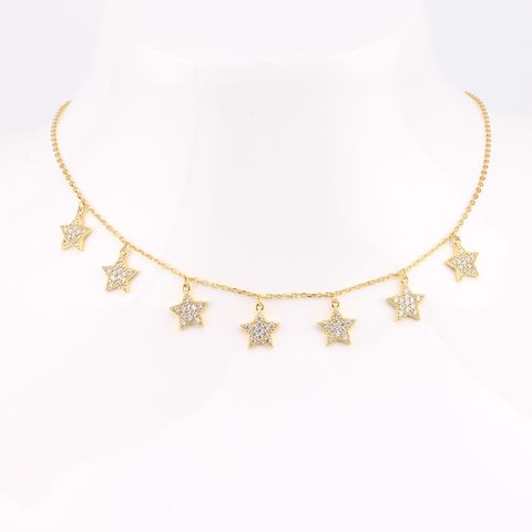 Estilo Simple Estrella Plata Esterlina Circón Collar Al Mayoreo