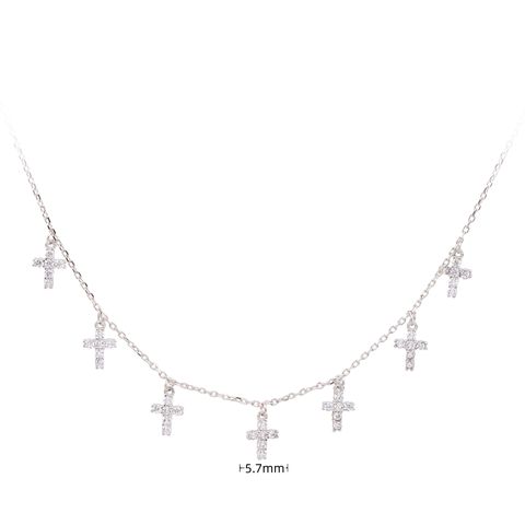 Simple Style Cross Sterling Silver 18k Gold Plated Zircon Necklace In Bulk