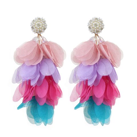 Wholesale Jewelry Retro Color Block Imitation Pearl Cloth Glass Patchwork Earrings