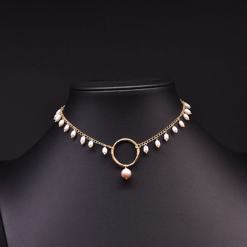 Simple Style Round Freshwater Pearl Copper Plating 18k Gold Plated Choker
