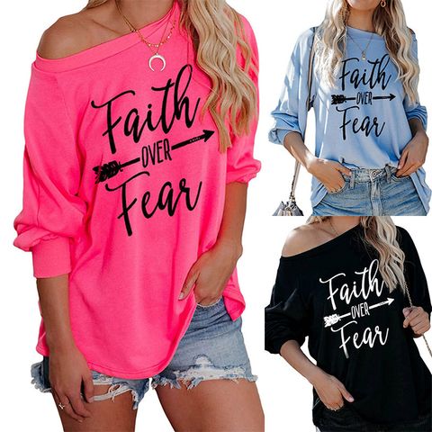 Women's T-shirt Long Sleeve T-shirts Printing Patchwork Casual Letter