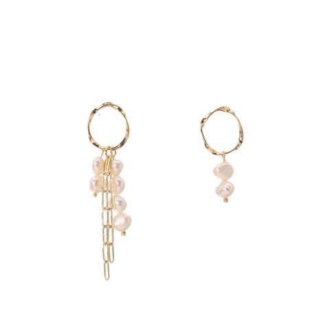 1 Pair Simple Style Round Patchwork Plating Freshwater Pearl Copper 18k Gold Plated Drop Earrings