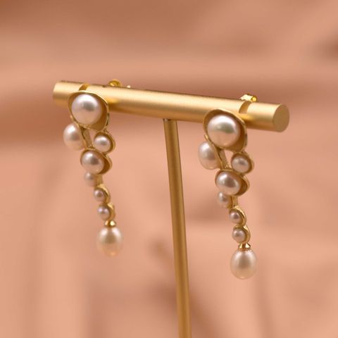 1 Pair Retro Geometric Plating Freshwater Pearl Copper 18k Gold Plated Drop Earrings