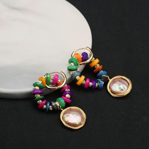 1 Pair Classic Style Round Plating Inlay Freshwater Pearl Copper Freshwater Pearl 18k Gold Plated Earrings