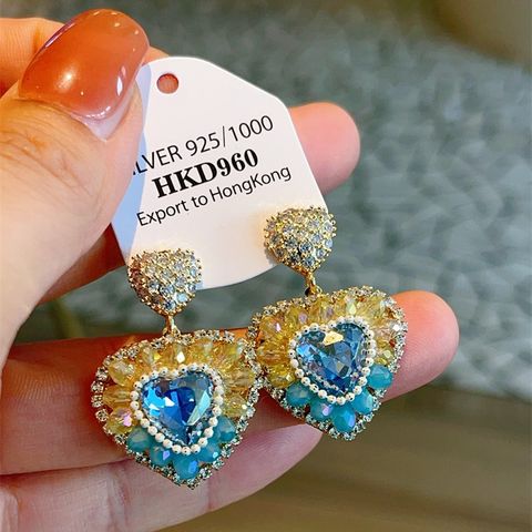 Wholesale Jewelry Fairy Style Retro Heart Shape Alloy Zircon Inlay Drop Earrings