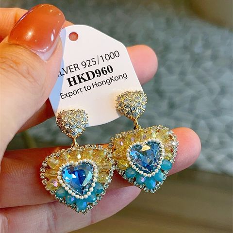 Joyería Al Por Mayor Estilo De Hadas Retro Forma De Corazón Aleación Circón Embutido Pendientes De Gota