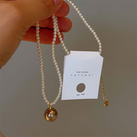 Lady Solid Color Imitation Pearl Beaded Plating Women's Pendant Necklace
