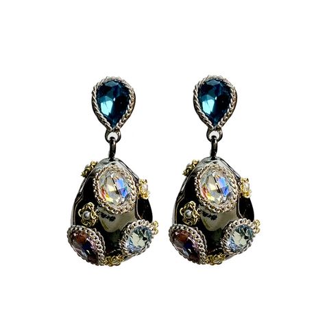 Wholesale Jewelry Retro Oval Alloy Artificial Pearls Rhinestones Inlay Drop Earrings