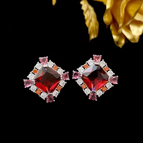 1 Pair Glam Square Inlay Sterling Silver Copper Zircon Ear Studs