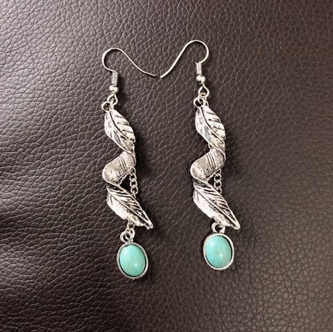 Wholesale Jewelry Vintage Style Leaf Alloy Turquoise Plating Ear Hook