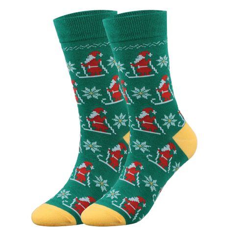 Unisex Christmas Cartoon Cotton Blending Crew Socks A Pair