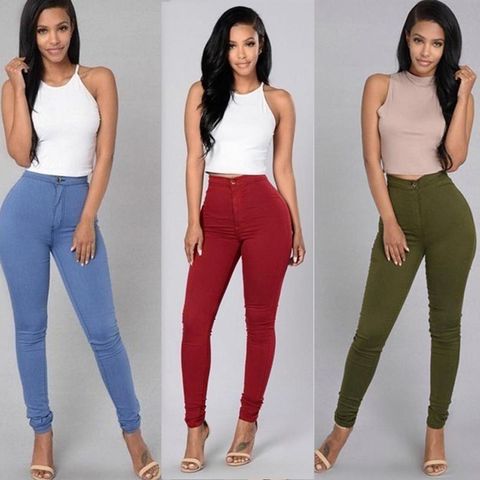 Women's Daily Vacation Solid Color Full Length Zipper Skinny Pants