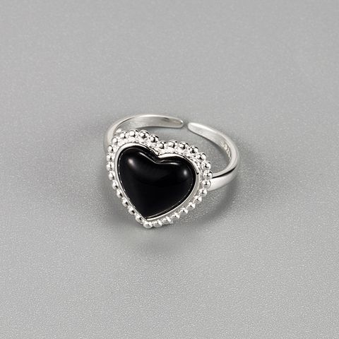 Classic Style Heart Shape Sterling Silver Agate Rings In Bulk