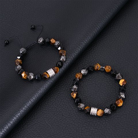 Retro Round Natural Stone Obsidian Beaded Men's Bracelets