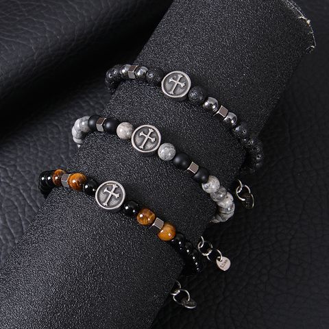 Retro Round Obsidian Beaded Handmade Men's Bracelets