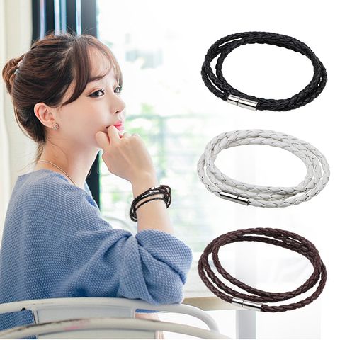 Casual Vintage Style Simple Style Solid Color Pu Leather Braid Unisex Bracelets