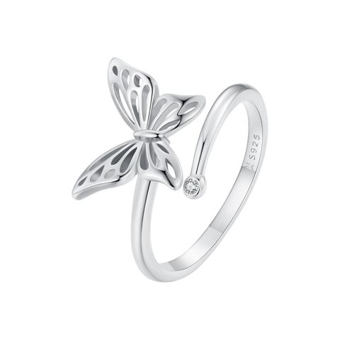 Casual Señora Mariposa Plata Esterlina Circón Anillos Abiertos Al Mayoreo