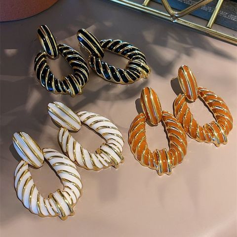 1 Pair Streetwear Stripe Enamel Plating Copper Ear Studs