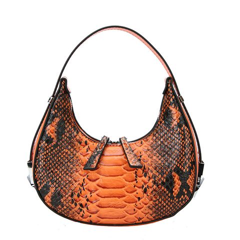 Women's All Seasons Pu Leather Crocodile Streetwear Round Zipper Handbag Underarm Bag