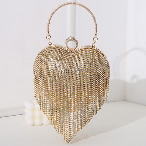 Silver Black Gold Pu Leather Heart Shape Tassel Heart-shaped Evening Bags