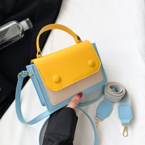 Women's Medium Pu Leather Color Block Streetwear Square Magnetic Buckle Shoulder Bag Crossbody Bag Square Bag