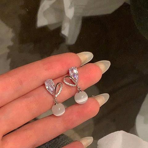 Wholesale Jewelry Simple Style Heart Shape Alloy Opal Zircon Plating Inlay Drop Earrings