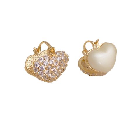 1 Pair Cute Heart Shape Inlay Copper Zircon Ear Studs