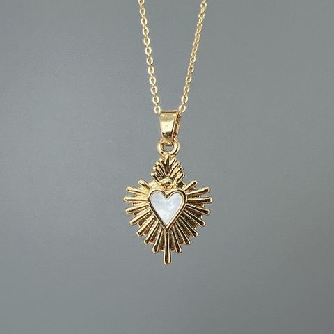 Ig Style Simple Style Heart Shape Copper Plating Inlay Shell Pendant Necklace 1 Piece