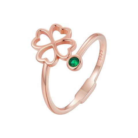 Casual Simple Style Four Leaf Clover Lotus Sterling Silver Zircon Open Rings In Bulk
