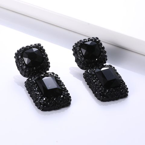 1 Pair Retro Square Inlay Alloy Glass Ear Studs