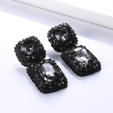 1 Pair Retro Square Inlay Alloy Glass Ear Studs