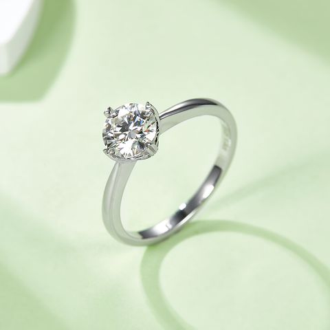 Wedding Romantic Shiny Round Sterling Silver Gra Plating Inlay Moissanite White Gold Plated Rings