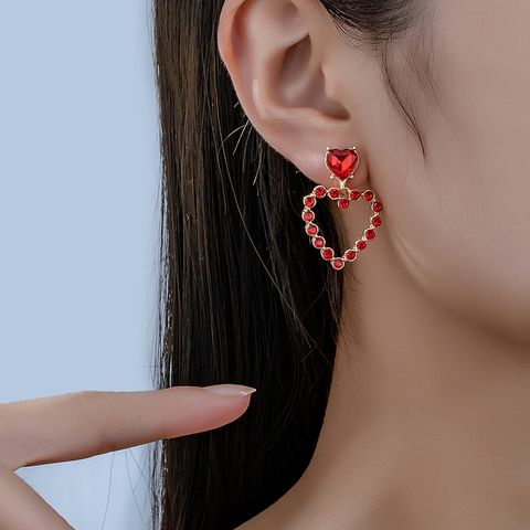 1 Pair Romantic Sweet Heart Shape Plating Inlay Alloy Glass 14k Gold Plated Drop Earrings