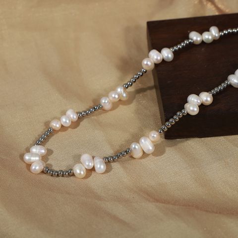 Elegant Geometrisch Süßwasserperle Titan Stahl Perlen Halskette